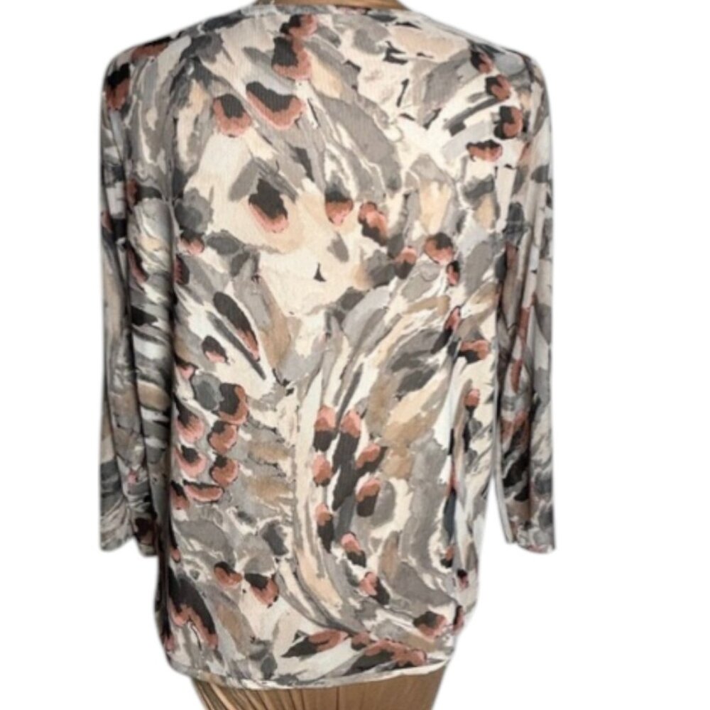 Cyrus Ruched Mesh Floral V-Neck Blouse 3/4 Sleeve Drawstring Top XL - Picture 4 of 7